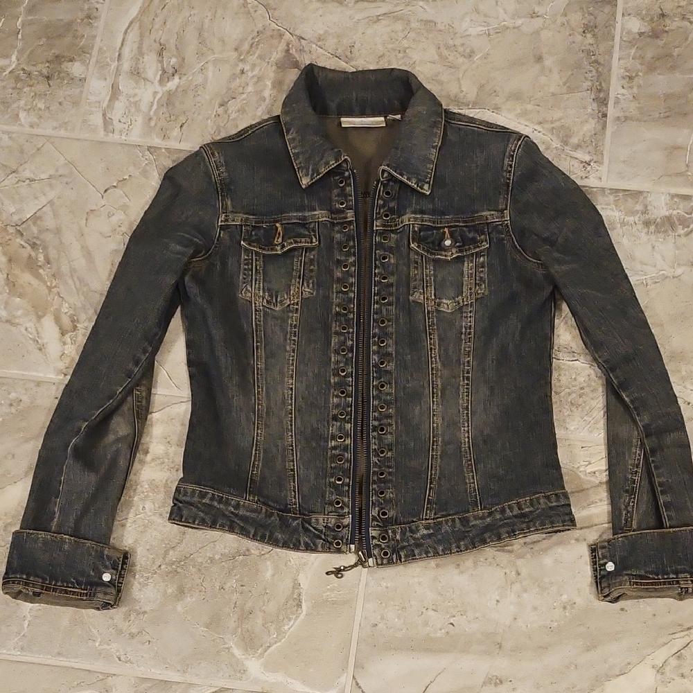 Jennifer Lopez Dark Wash Denim Jacket with Stud Trim
